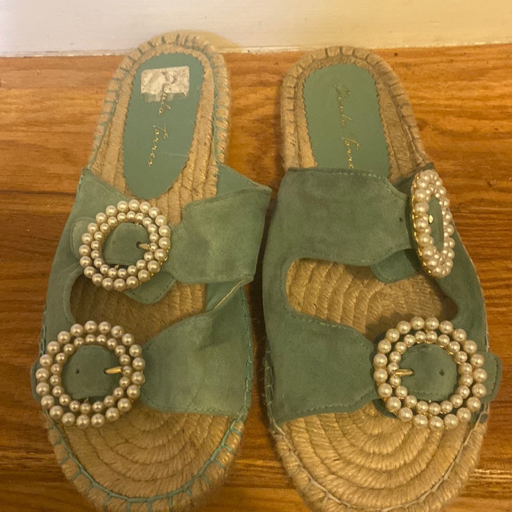 Paula Torres Zoe Espadrille Sandal Blue with Pearl Detail (worn twice) size 10